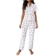 thumbnail image 2 of Warop Women's Floral Print Lace Trim Pajama Set, Short Sleeve Top and Pants, Loungewear for Home and Sleep, 2 of 8