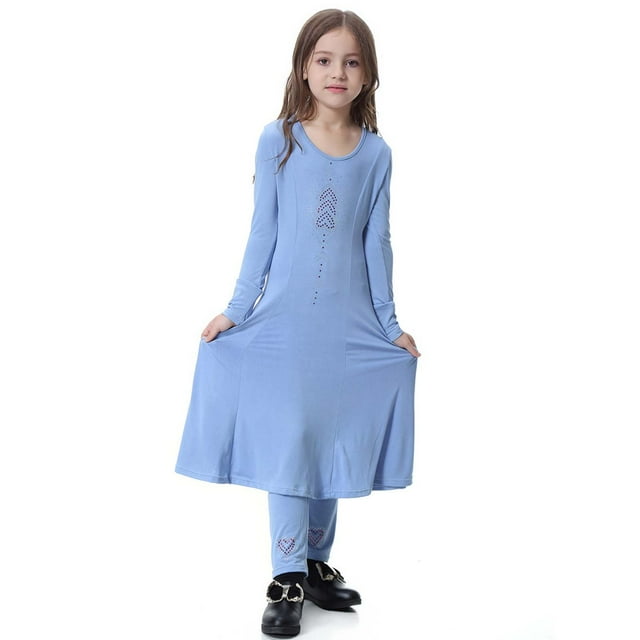 Ensemble de Robes Ethniques Élégantes pour Filles avec Manches Longues Design Superposé pour Célébration et Tenue Décontractée Robe Longue avec Pantalons Coordonnés pour 2-11 Ans Style Traditionnel Tenue Confortable Quotidienne