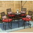 thumbnail image 2 of MAISON ARTS Patio Bar Stool Set Rattan Chair Back Cushioned High Bar stool & Geometrically Stamped High Table 3-Piece Beige, 2 of 5