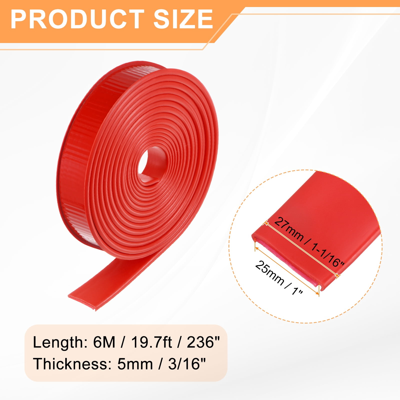 Uxcell U-Shape Edge Banding 1" x 19.7ft (25mm x 6M) Self Adhesive TPE Flexible Veneer Tape Soft Edge Strip Protector for Furniture Cabinet Table Protection Repair, Red