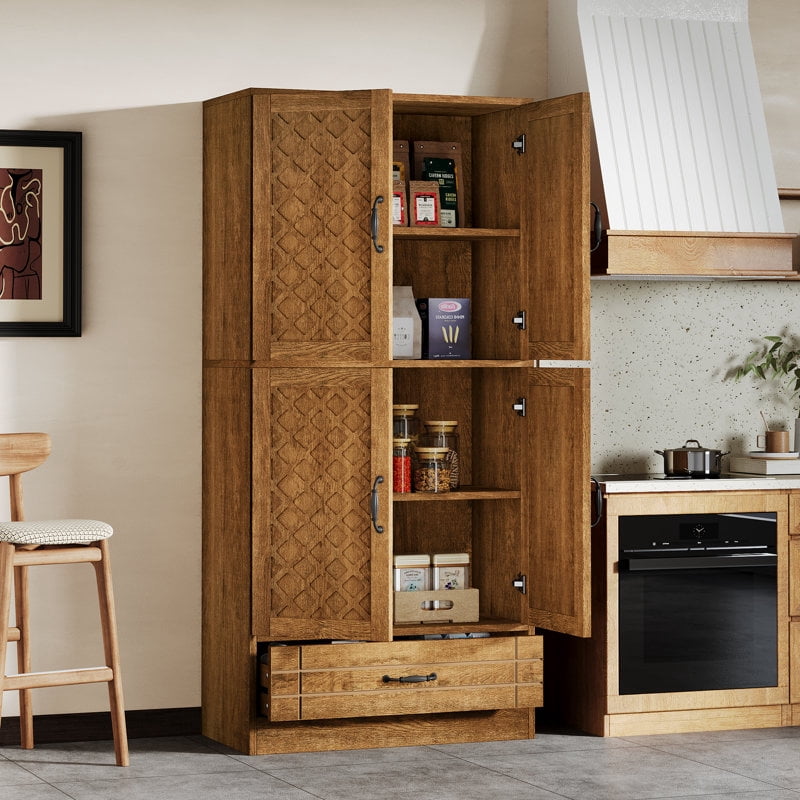 Tribesigns 70" Kitchen Pantry with Drawer, Farmhouse Wood Pantry Storage Cabinet with Doors, Shelves for Kitchen, Dining Room