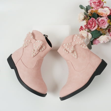 

Girls Boots Bowknot Jewelry Decor Side Zipper High Top Shoes Spring Fall