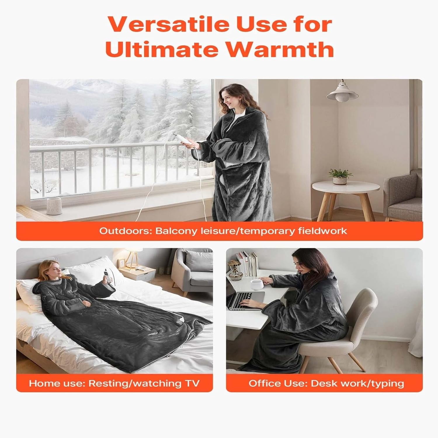 Thermahug Heating Blanket, Wearable Heated Blanket with Foot Pocket, 50"x70" Electric Snuggle Throw Blankets for Women, 6 Heating Levels, 2-10 Hour Timer, Cozy Heated Robe