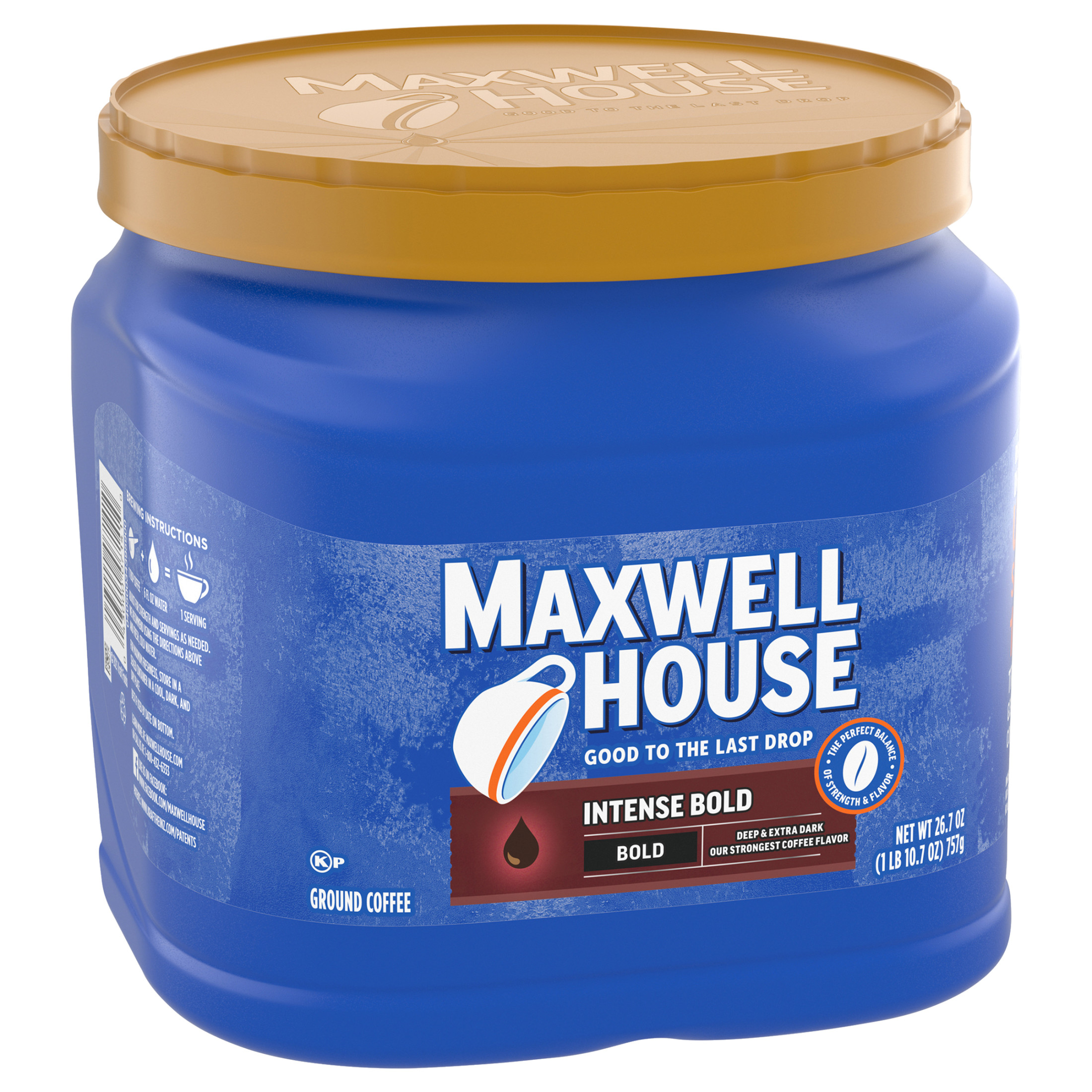 Maxwell House Intense Bold Dark Roast Ground Coffee, 26.7 oz Canister ...