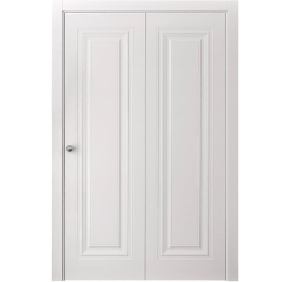 Sliding Closet Bi-fold Doors 36 x 80 inches | SELECT 1119 White | Sturdy Tracks Moldings Trims Hardware Set | Wood Solid Bedroom Wardrobe Doors