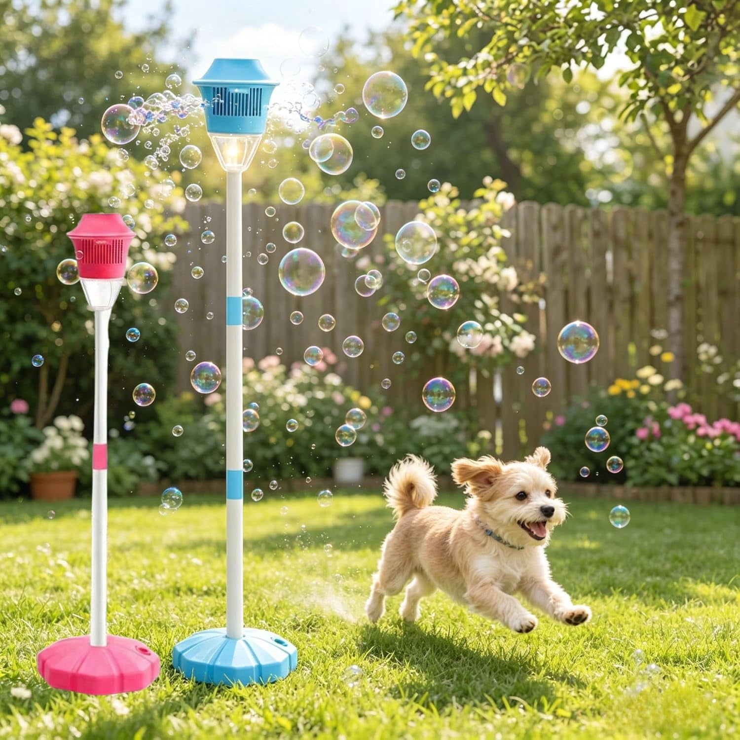 Guvpev Rechargeable Street Lamp Bubble Machine with Lights, Standing Bubble Tower with Adjustable Height for Outdoor Garden, Patio Decor, Wedding & Birthday Party Atmosphere