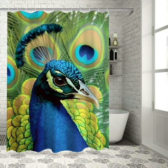 BCIIG Peacock Feathers Bathroom Decor Set with Hooks, Colorful Luxurious Graphic Print Polyester Fabric Shower Curtain Set, Chic Modern Design 36x72