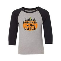 Halloween Cutest Pumpkin in The Patch Youth Baseball Tee-Heather Gray-XL