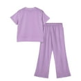 thumbnail image 3 of Abcomgle Lounge Sets for Girls 7-8 Girls 2 Piece Outfits Solid Short Sleeve T Shirts and Wide Leg Pants Set Cute Trendy Girls Sweatsuit,7-8 Years, 3 of 4