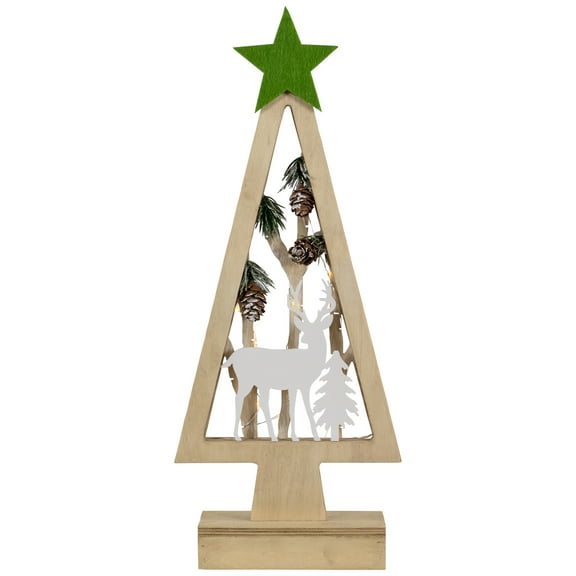 15" Pre-lit Layered Wooden Christmas Tree with Woodland Scene