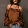 thumbnail image 1 of Uootdi Women's Blouses Halter Neck Cold Shoulder Long Sleeve Tops Romantic Lightweight Relaxed Blouses Gift, 1 of 4