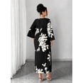 thumbnail image 2 of Black And White Floral Print Maxi Dress With Slit Cuff Sleeve Elegant Fitted Commuter Party Dress, 2 of 7