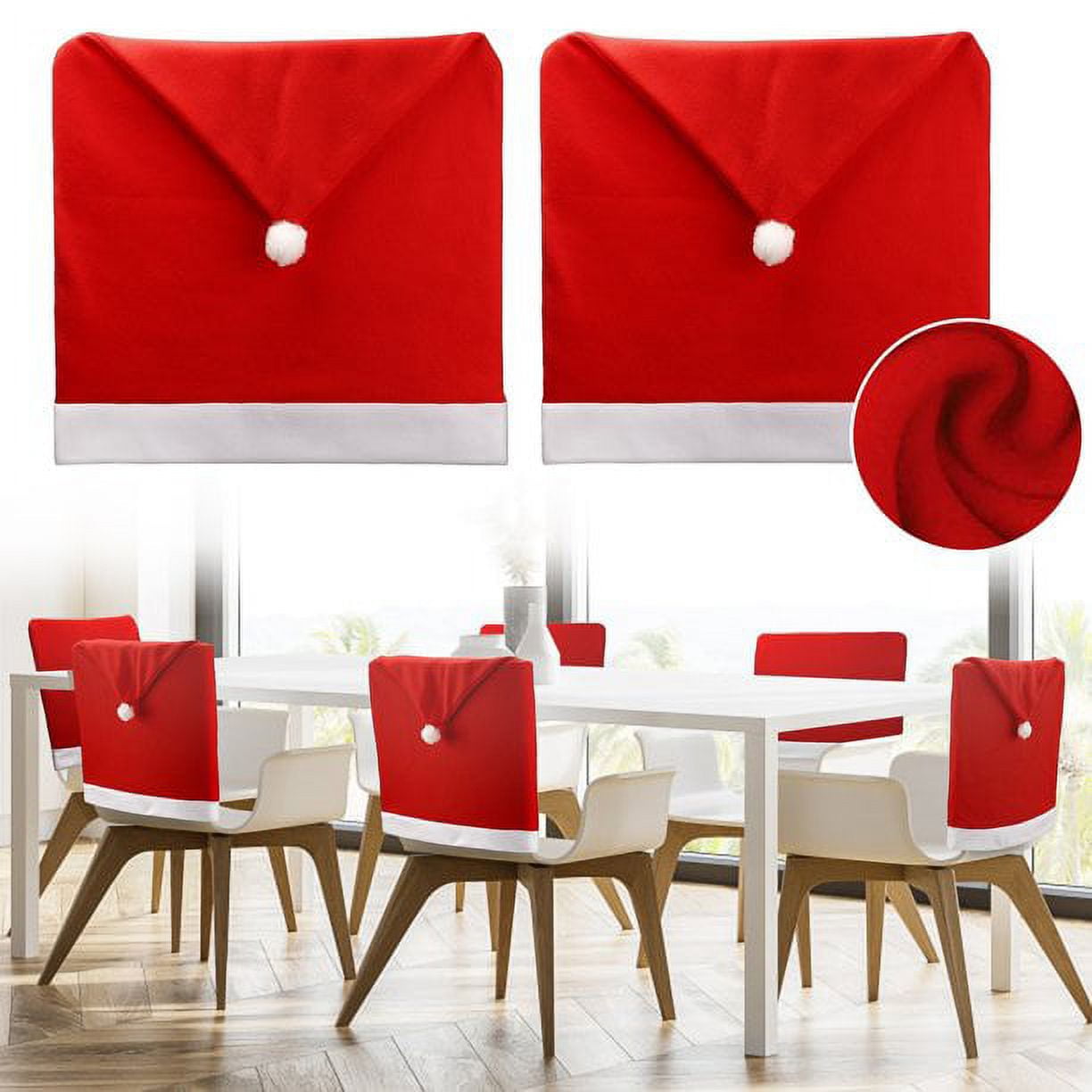 WeGuard Christmas Chair Back Cover Set of 6 Santa Clause Red Hat Slipcovers Kitchen Chair Cap Sets Xmas Decoration for Dinning Room Christmas Banquet Holiday Festival Decor Fleece Walmart Business Sup...