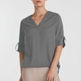 thumbnail image 2 of Breezora Elegant Women's V Neck Chiffon Blouse Soft Flowy Long Sleeve Pullover Top Lightweight Wrinkle Resistant For Work And Special Occasions S Size Grey, 2 of 8