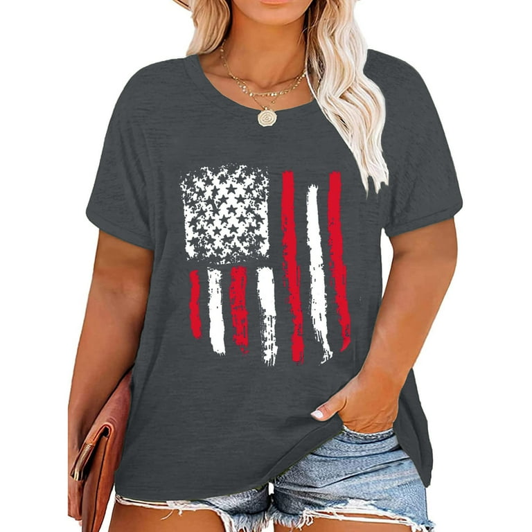 Dagegui Under 10 Plus Size 4th of July Tops for Women Plus Tops American Flag Graphic Tees Short Sleeve Summer Distressed July 4th Shirt Independence