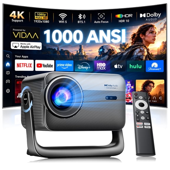 Blackview PV1000Max Projector 4K [VIDAA Live TV & Dolby & 1000 ANSI] with WiFi and Bluetooth,360°Rotating Gimbal,TOF Auto Focus Keystone HDR10,Movie Proyector for Home Theater