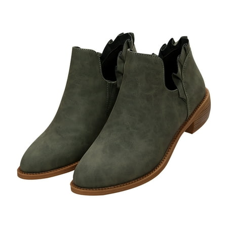 hopeusnice Women s Ankle Boots Suede Low Heel Booties Comfortable Slip On Block Heel Shoes Fall Winter Round Toe Ankle Booties Green 38
