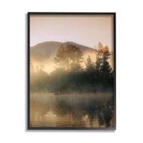 Stupell Industries Dock in Foggy Lake Landscape Photography Black Framed Art Print Wall Art, 16 x 20