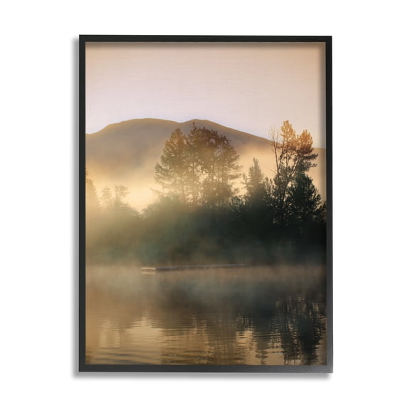 Stupell Industries Dock in Foggy Lake Landscape Photography Black Framed Art Print Wall Art, 16 x 20