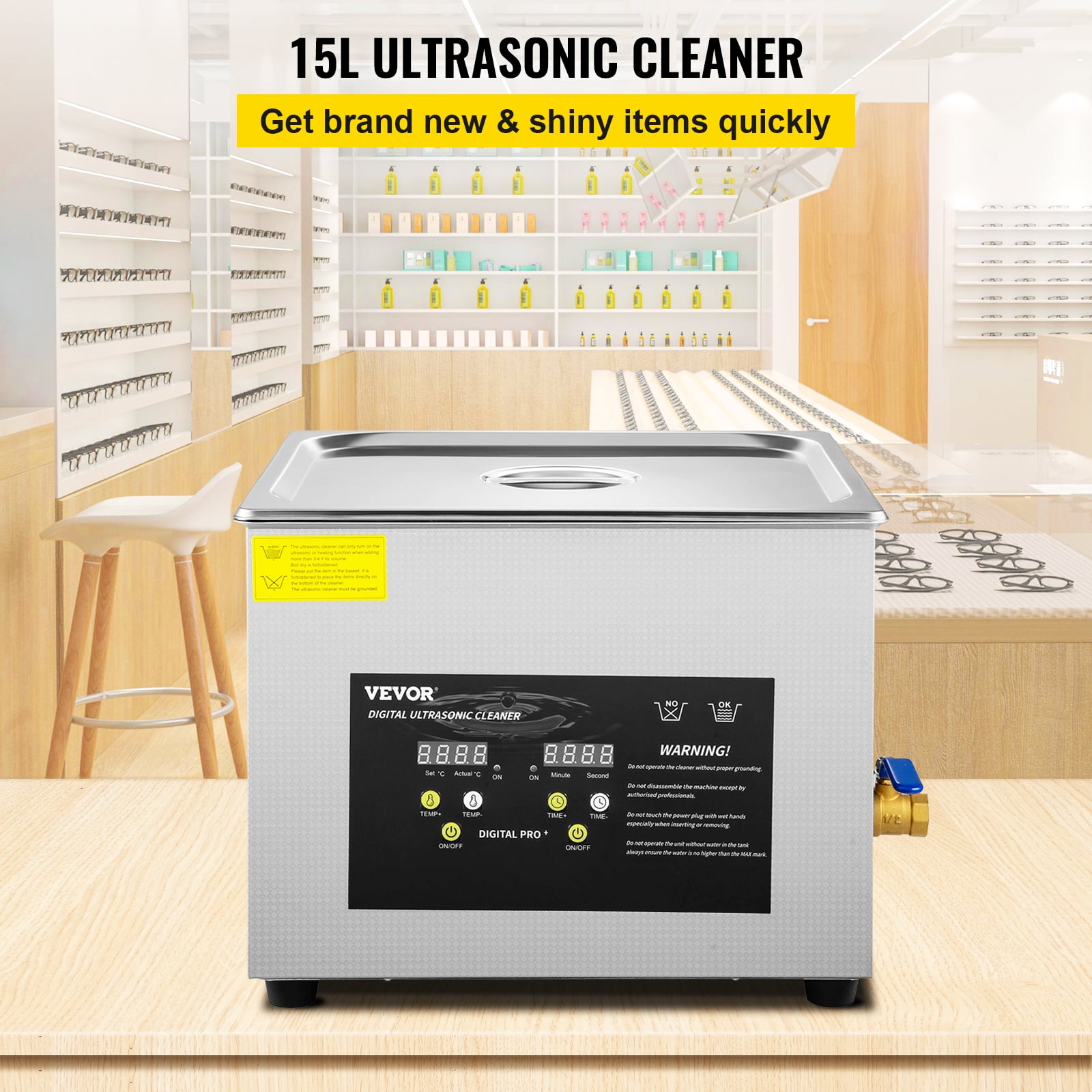VEVOR Stainless Steel Ultrasonic Cleaner Professional Digital Lab Ultrasonic Parts Cleaner 13.8 x 12.8 x 11.4 in.