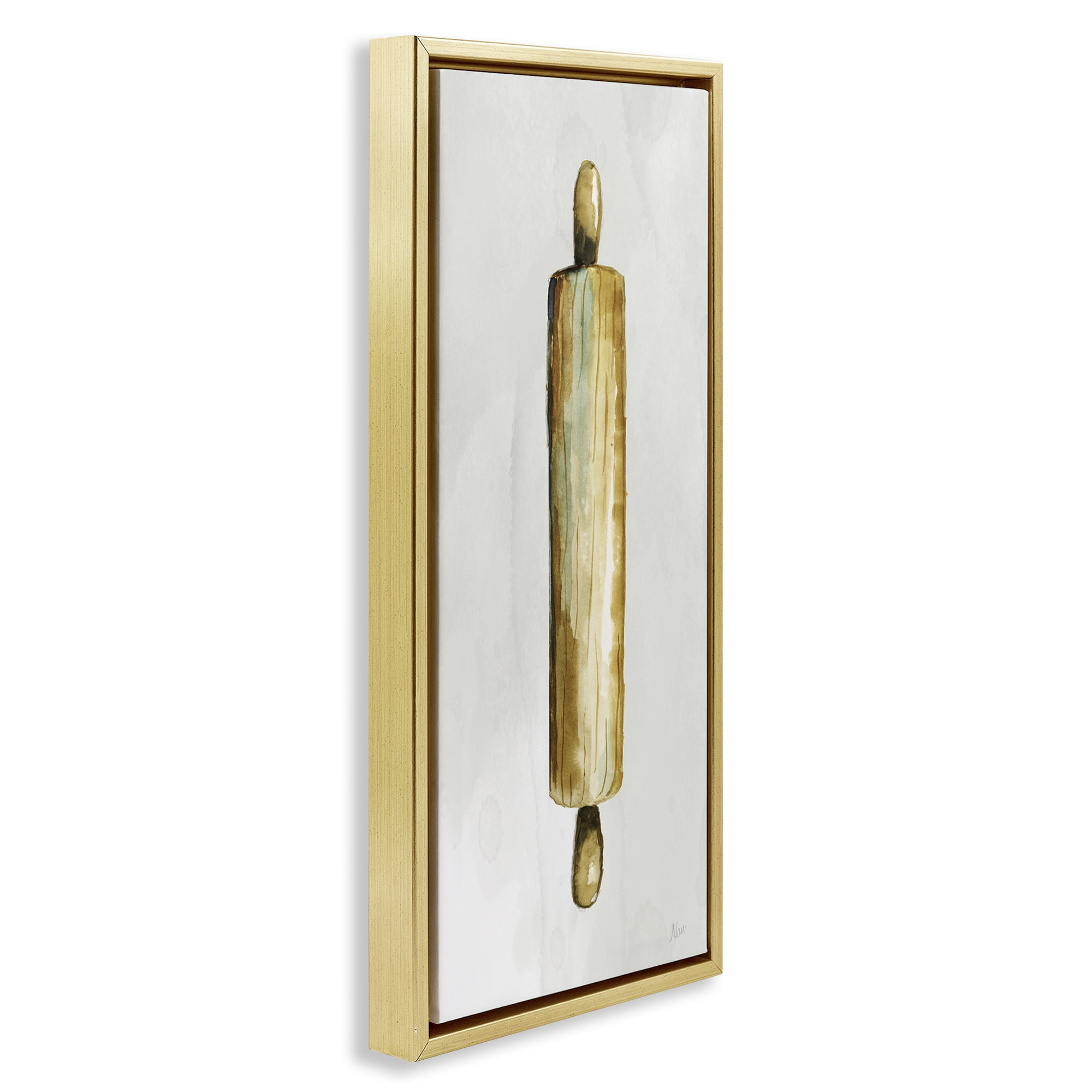 Stupell Industries Rustic Rolling Pin Food & Beverage Painting Gold Floater Framed Canvas Art Print Wall Art, 14 x 31