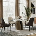 thumbnail image 3 of POVISON-71" Modern Minimalist Dining Table for 6, White Rectangular Glossy Pandora Sintered Stone Tabletop, Bronze Carbon Steel Leg, 3 of 8