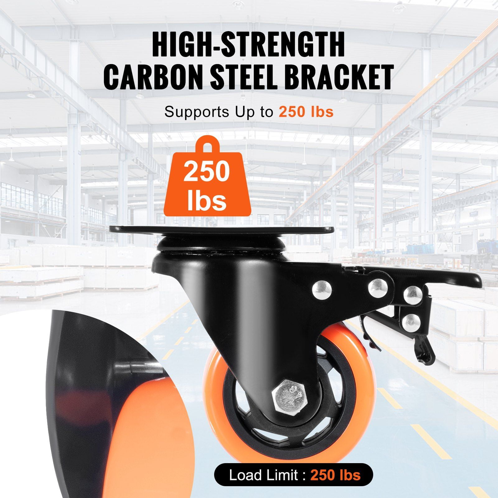 3-Inch Swivel Plate Caster Wheels with A/B Locking System, Set of 4, Heavy Duty 250 lbs Capacity Per Caster, Non-Marking PVC Wheels for Cart Furniture Workbench, Quiet and Secure