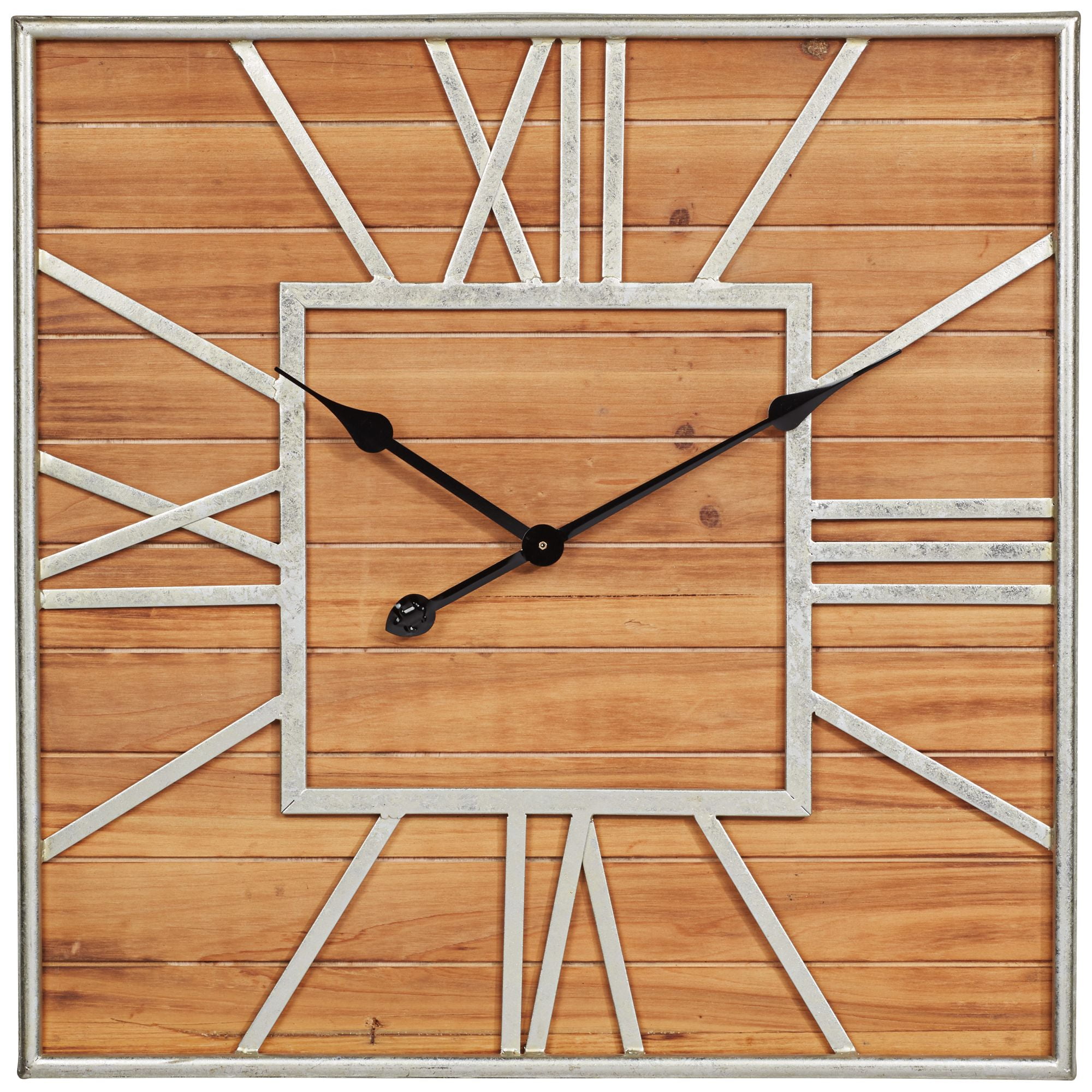 Dahlia Studios Caser Silver Metal and Brown Wood 23 1/2" Square Wall Clock