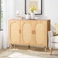 thumbnail image 3 of Rattan Storage Cabinet with 3 Doors, Sideboard Buffet Cabinet with Storage, Rattan Accent Storage Cabinet with Doors & Adjustable Shelves for Kitchen, Living Room, Bedroom, Entryway, Office (Natural), 3 of 9