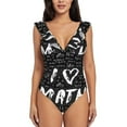 thumbnail image 2 of Yiaed I love Math Print Women's Ruffled One Piece Swimsuit V Neck Swimwear Slimming Monokini for Woman-Small, 2 of 8