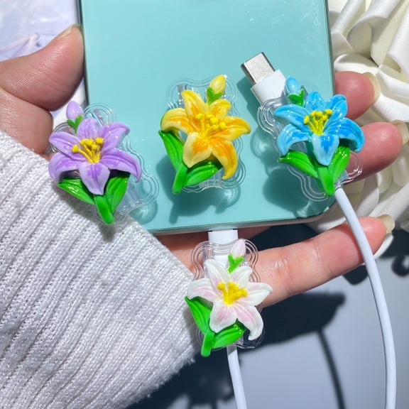 4Pcs Lily Pattern Charging cord protector suitable for Apple all Original cables
