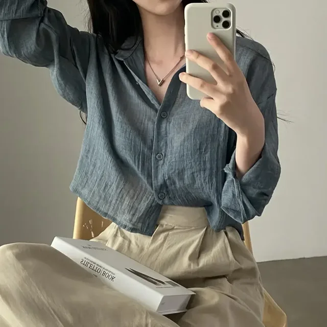 Camisa a la moda, blusa sencilla y fina de Color puro, camisa Anti-UV, camiseta antidecoloración, Top para mujer, camisa de protección solar de Color sólido, ropa de calle