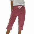 thumbnail image 6 of Women's Striped 3/4 Length Trousers with Elastic Waist and Cuff Detail Comfortable Straight Leg Casual Pants, 6 of 9