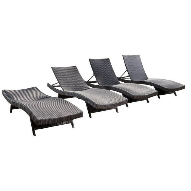 Noble House Chaise Longue Réglable en Osier Brun pour Extérieur (Ensemble de 4)