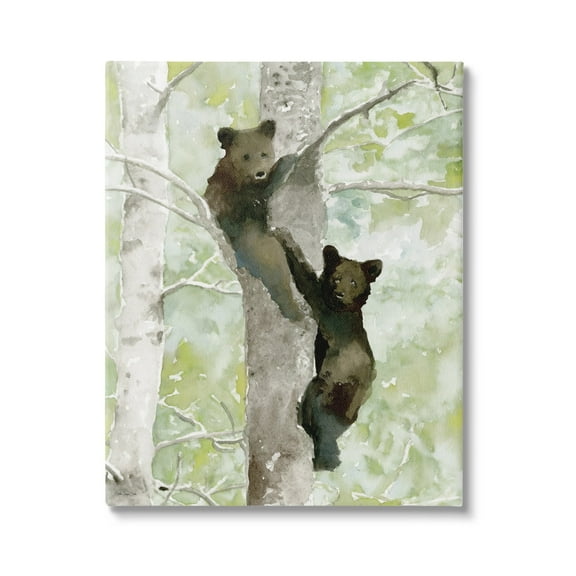 Stupell Bear Cubs Climbing Tree Nature Animals & Insects Painting Gallery Wrapped Canvas Print Wall Art