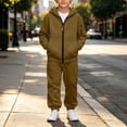 thumbnail image 4 of Boys 2-Piece Tracksuit Outfit Full Zip Hoodie and Sweatpants Set Athletic Sweatsuit Long Sleeve Activewear Youth Casual Jogger Pants Suit with Pockets, 4 of 9