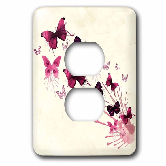3dRose, Image of Watercolor Burst of Pink and Burgundy Butterflies, 2 plug outlet cover