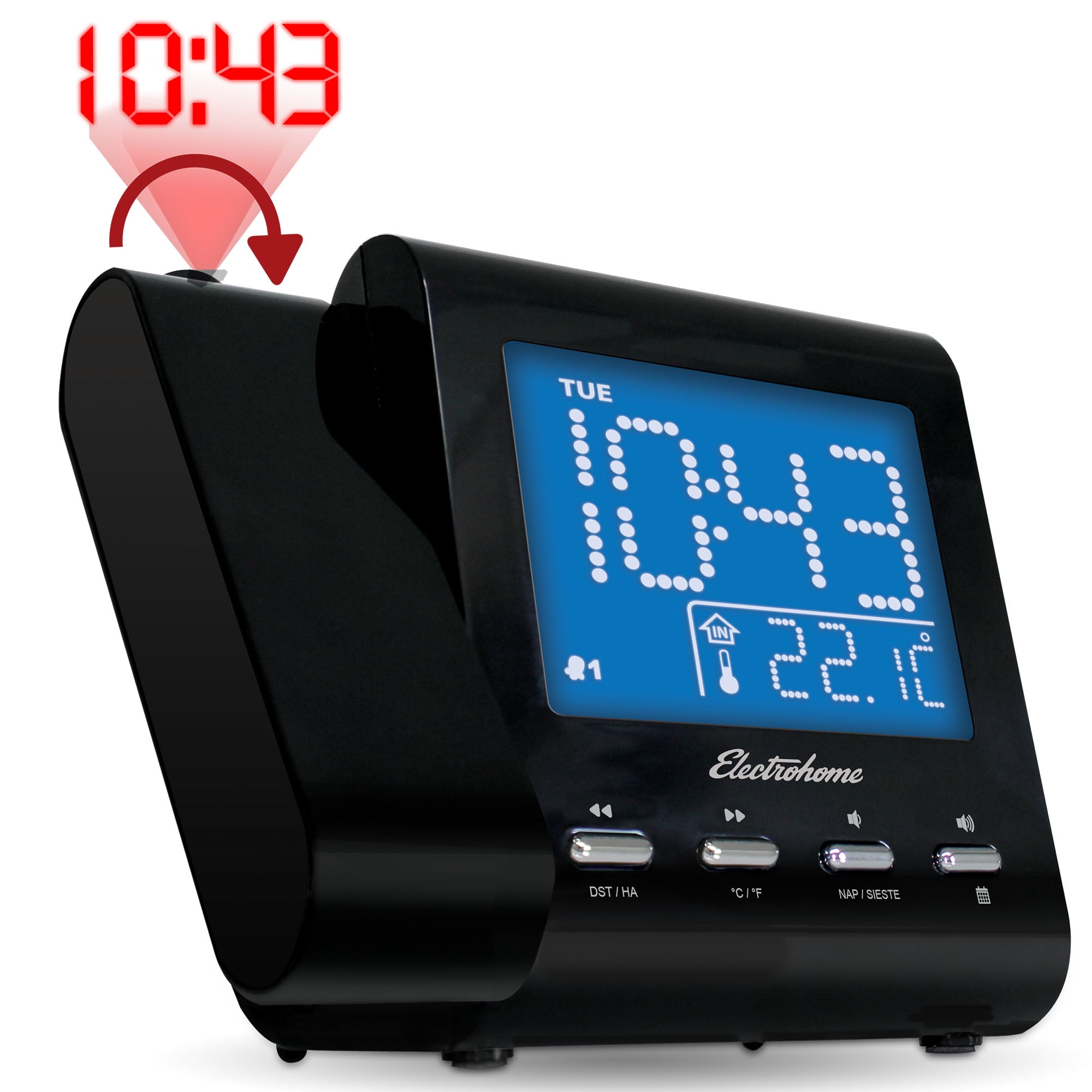 Electrohome Projection Alarm Clock with AM/FM Radio, Battery Backup