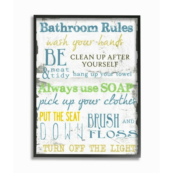 Stupell IndustriesThe Stupell Home Decor 'Bathroom Rules ' Typography BathroomFramed Wall Art by Taylor Greene