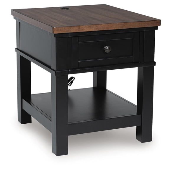 Signature Design by Ashley Wildenauer Rectangular One Drawer End Table with USB Charging, Black
