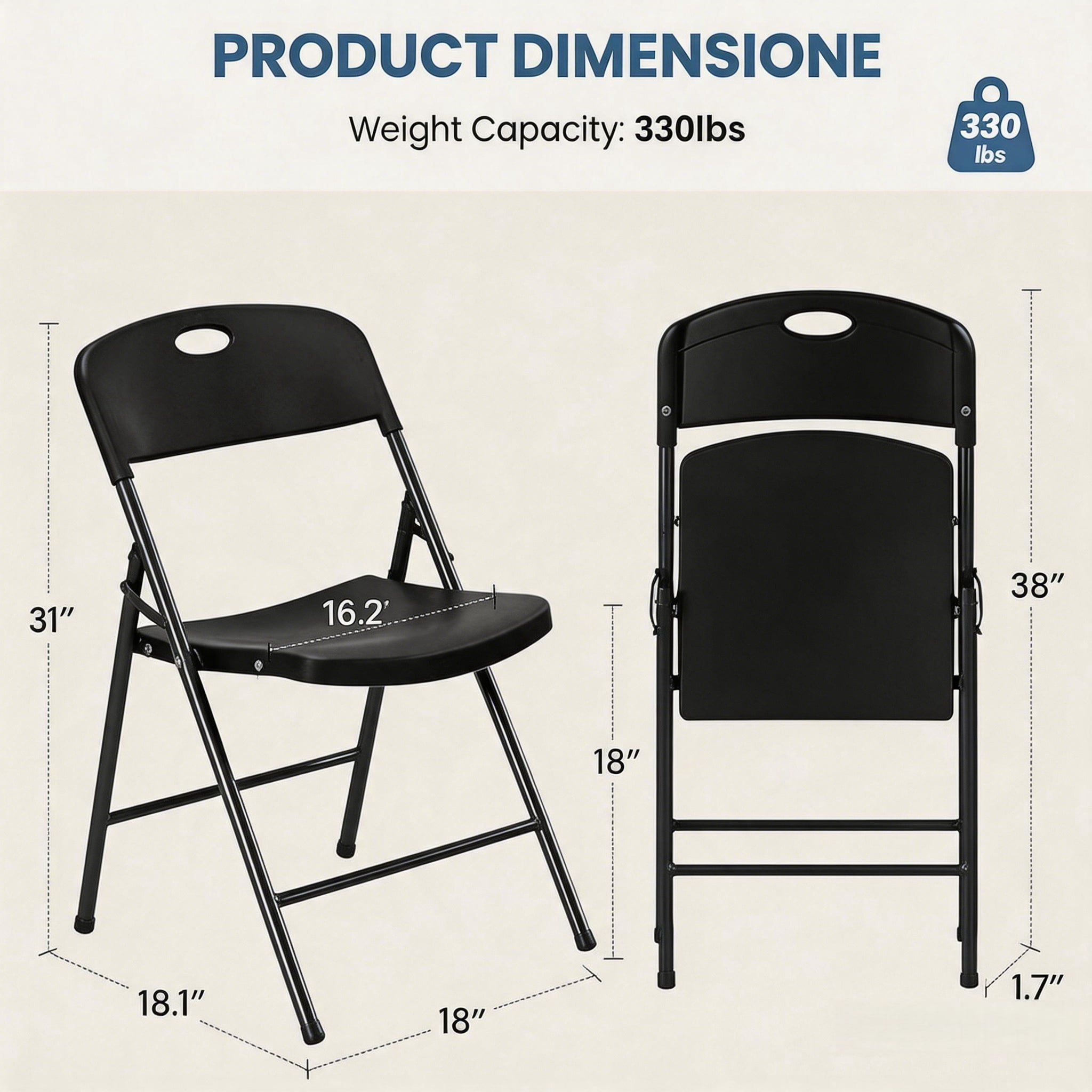 2PCS Black Stackable Plastic Folding Chairs Set, Sturdy Portable Dining Chairs for Home, Parties, and Events