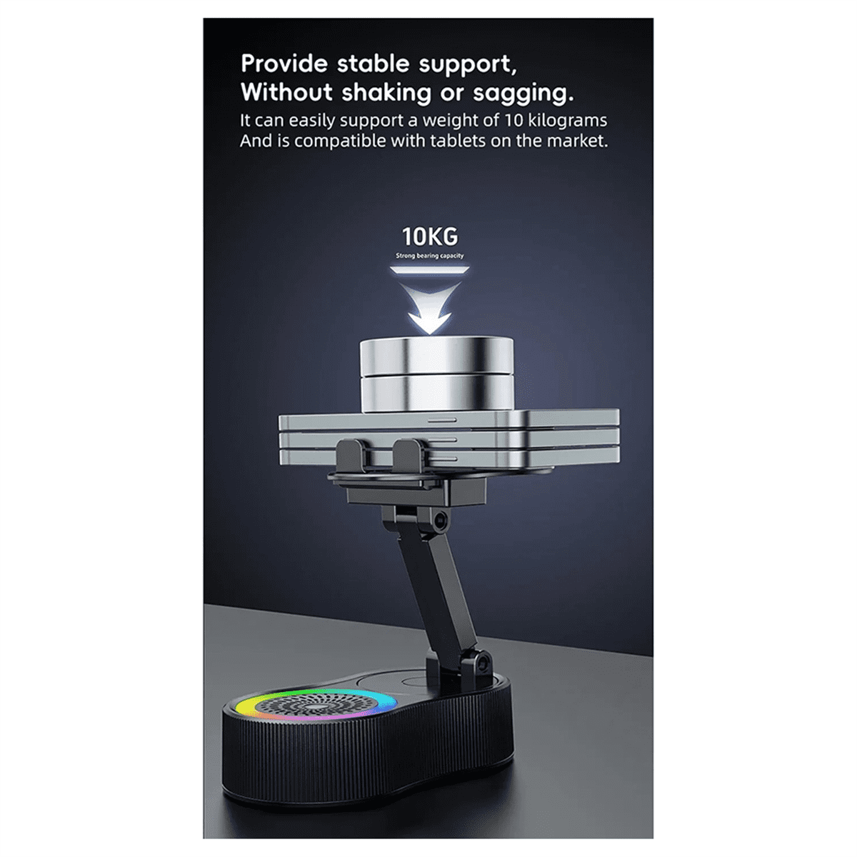Upgraded Desk Phone Stand Adjustable Portable RGB Mount with Microphone Speaker for Counter Vanity Nightstand Travel Car,1 * Desk Phone Stand,Black