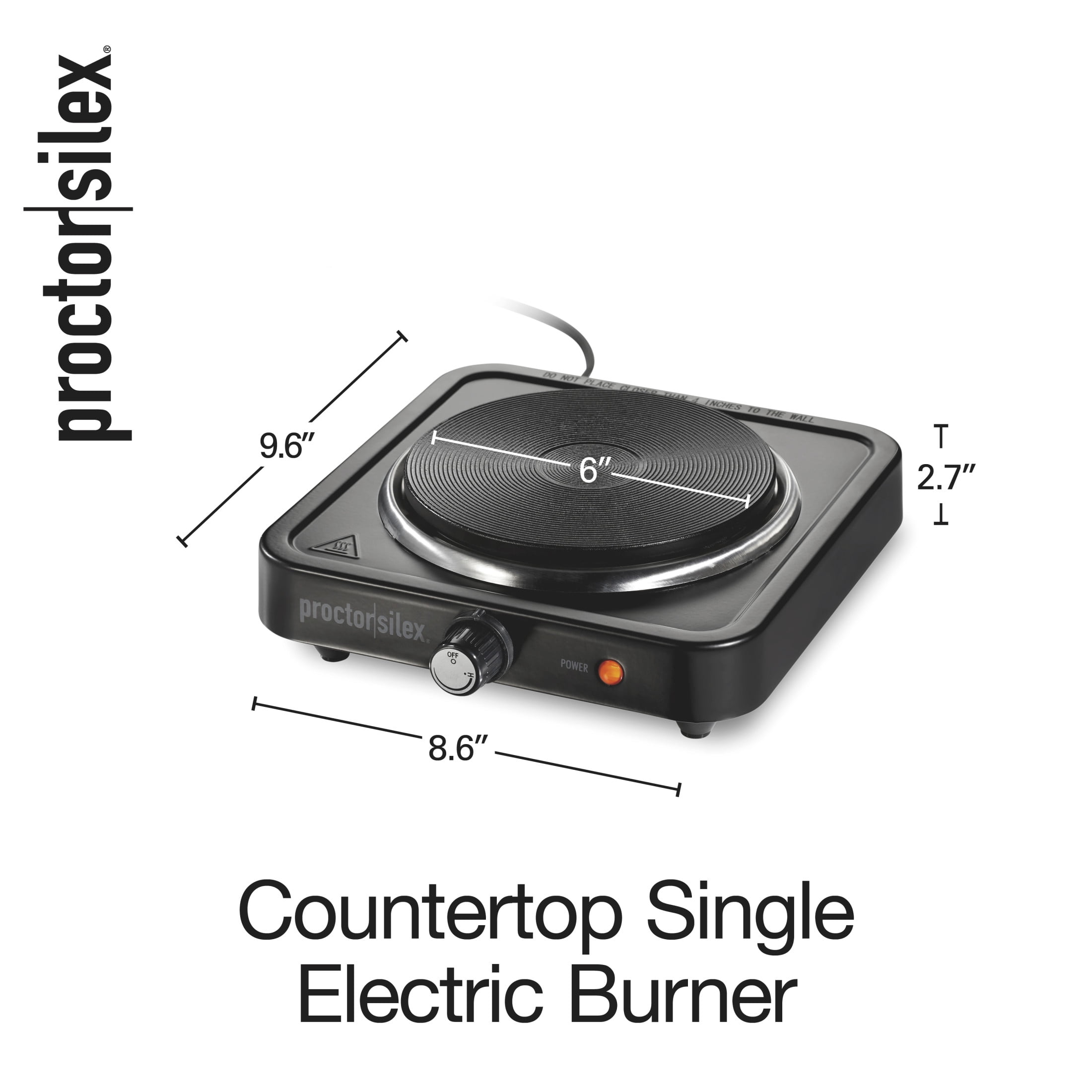Proctor Silex Countertop Single Electric Burner with Adjustable Temperature, Portable, Black