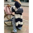 thumbnail image 5 of Females Color Block Striped Cardigan Sweaters Loose Knitted Long Open Front Cardigan Navy Blue M, 5 of 6