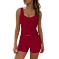 thumbnail image 2 of Mifsaly Yoga Sets for Women 2 Piece High Waisted Tummy Control Biker Shorts and Square Neck Athletic Tank Tops Seamless Gym Running Workout Matching Outfits Wine,XL, 2 of 8