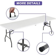 NiamVelo Folding Table 8 ft Heavy Duty Foldable Table Camping Working Table Indoor Outdoor Plastic Table Utility Party Dining Table with Lock Function, White