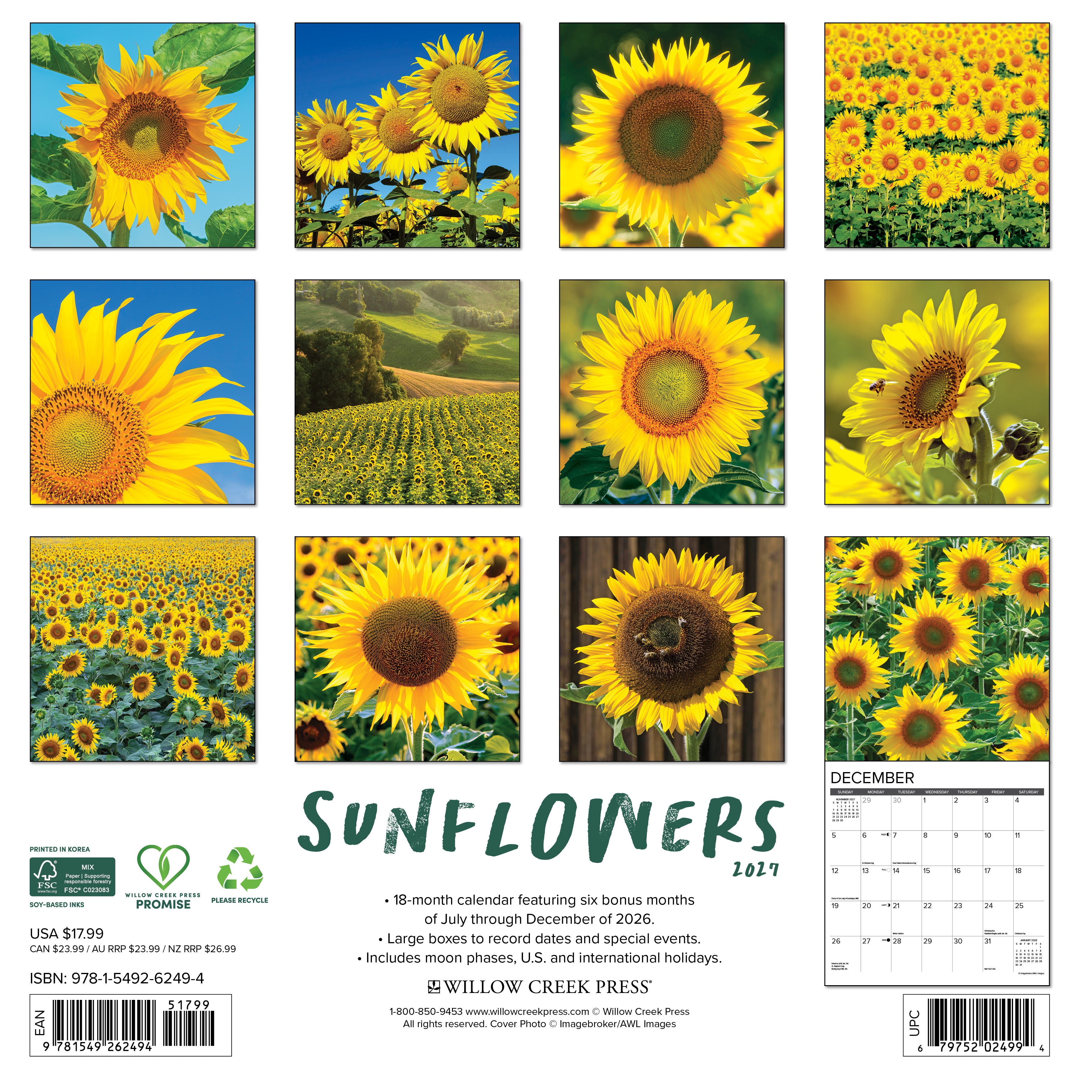 Willow Creek Press, Sunflowers 2027 Wall Calendar