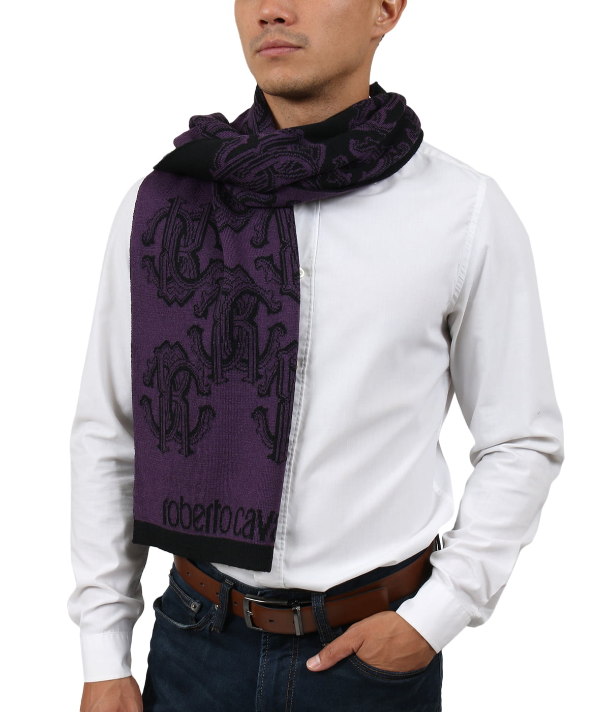 Purple Camo Scarf 100% Wool Roberto Cavalli Men's Black