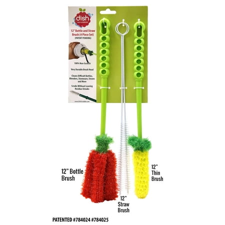 Bird Feeder Brush - Long Bottle Brush Cleaner Set (3-in-1) and Straw Brushes or Dish Brush | Thick and Thin Brush with Straw Cleaners for Washing Baby Bottle, Water Bottles, Mugs, Wine Stemware, Hummingbird Feeder