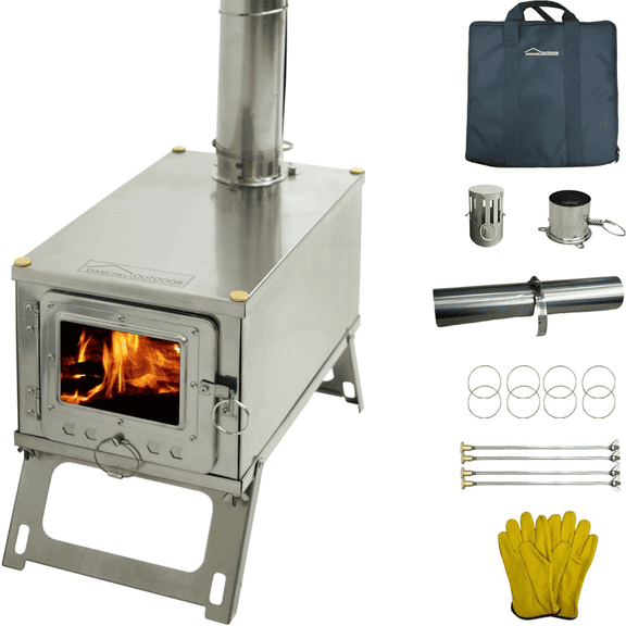 [New] Outdoor S1 Stainless Steel Stove, Lightweight Backpack Camping Tent Stove, Multi-functional Pole-mounted Wooden Stove with 2m Stove Pipe